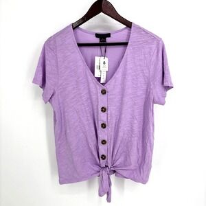 NWT Sanctuary Tie Front Button Up Top Lavender Blouse SZ XL Feminine Romantic